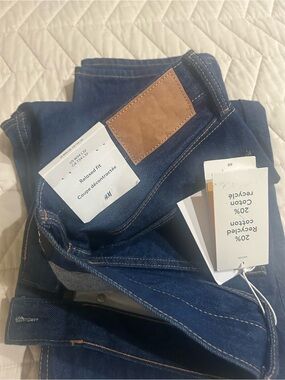 H&M Dark Blue Relaxed Jeans with Tan Patch